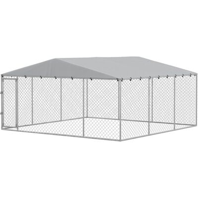PawHut 13' x 13' x 6.5' Dog Kennel Outdoor for Small Medium Dogs with Waterproof Roof, Silver PawHut 13' x 13' x 6.5' Dog Kennel Outdoor for Small Medium Dogs with Waterproof Roof, Silver