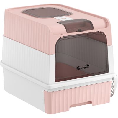 PawHut Cat Litter Box Hooded Cat Litter Tray with Drawer Pan Front Entry & Top Exit Easy Cleaning Pink PawHut Cat Litter Box Hooded Cat Litter Tray with Drawer Pan Front Entry & Top Exit Easy Cleaning Pink