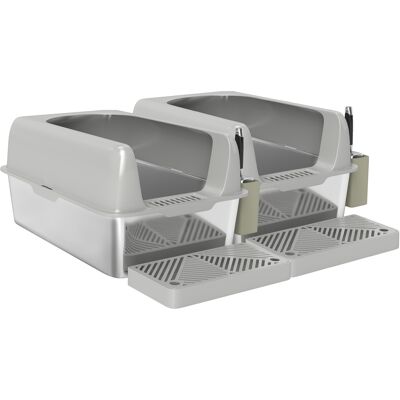 2 Pack High Sided Stainless Steel Litter Box with Metal Scoop & Scoop Holder, for Anti-Urine Leakage, Light Gray 2 Pack High Sided Stainless Steel Litter Box with Metal Scoop & Scoop Holder, for Anti-Urine Leakage, Light Gray