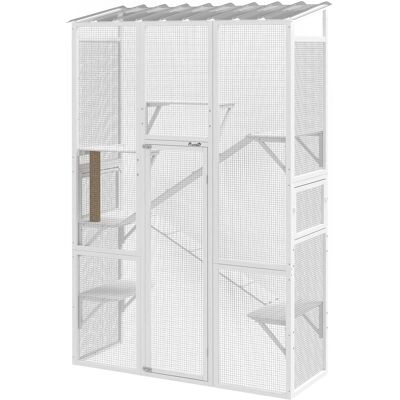 PawHut Outdoor Catio Cat Enclosure, Large Wooden Cat House with 6 Jumping Platforms, Scratching Post, 2 Ramps, for 2-3 Kittens PawHut Outdoor Catio Cat Enclosure, Large Wooden Cat House with 6 Jumping Platforms, Scratching Post, 2 Ramps, for 2-3 Kittens