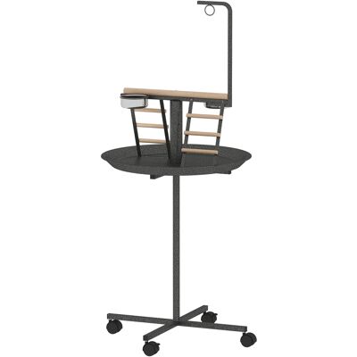 PawHut Bird Stand with Wheels Parrot Play Stand with Round Tray Stainless Steel Feed Bowls Indoor Outdoor Dark Gray PawHut Bird Stand with Wheels Parrot Play Stand with Round Tray Stainless Steel Feed Bowls Indoor Outdoor Dark Gray