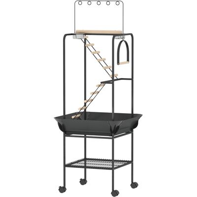 PawHut 64"H Rolling Bird Playground Parrot Stand with Seed Guard & Wheels, Ladders, Swing, Toy Hook & Bowls PawHut 64"H Rolling Bird Playground Parrot Stand with Seed Guard & Wheels, Ladders, Swing, Toy Hook & Bowls