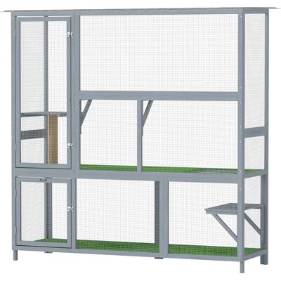 PawHut Catio Outdoor Cat Enclosure, 77" H Wooden Cat House with Weatherproof Roof, Platforms and Scratching Post PawHut Catio Outdoor Cat Enclosure, 77" H Wooden Cat House with Weatherproof Roof, Platforms and Scratching Post