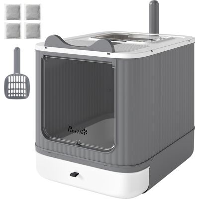 PawHut Cat Litter Box with Lid, Enclosed Litter Box for Medium Cats, Front-Entry and Top-Exit, Scoop, Deodorizer Bag, White PawHut Cat Litter Box with Lid, Enclosed Litter Box for Medium Cats, Front-Entry and Top-Exit, Scoop, Deodorizer Bag, White