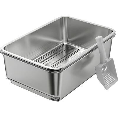PawHut Stainless Steel Litter Box, XL Sifting Cat Litter Box for Medium, Large Cat, Non-Sticky, Odour Free, Easy Clean, Silver Aosom.com PawHut Stainless Steel Litter Box, XL Sifting Cat Litter Box for Medium, Large Cat, Non-Sticky, Odour Free, Easy Clean, Silver Aosom.com