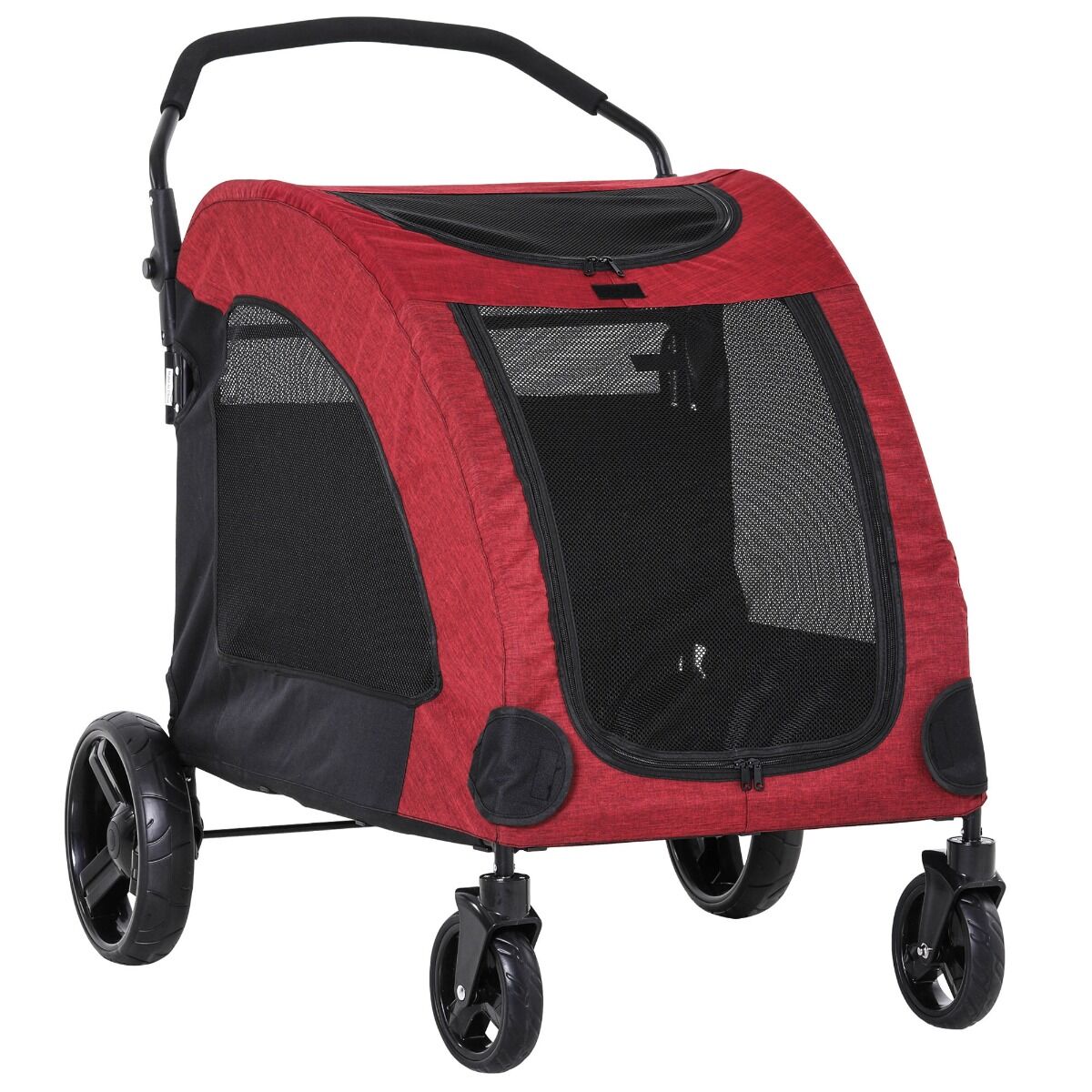 PawHut Pet Stroller for Medium Size Dogs with Storage Basket, Ventilated Foldable Oxford Fabric, Universal Wheel,  Red