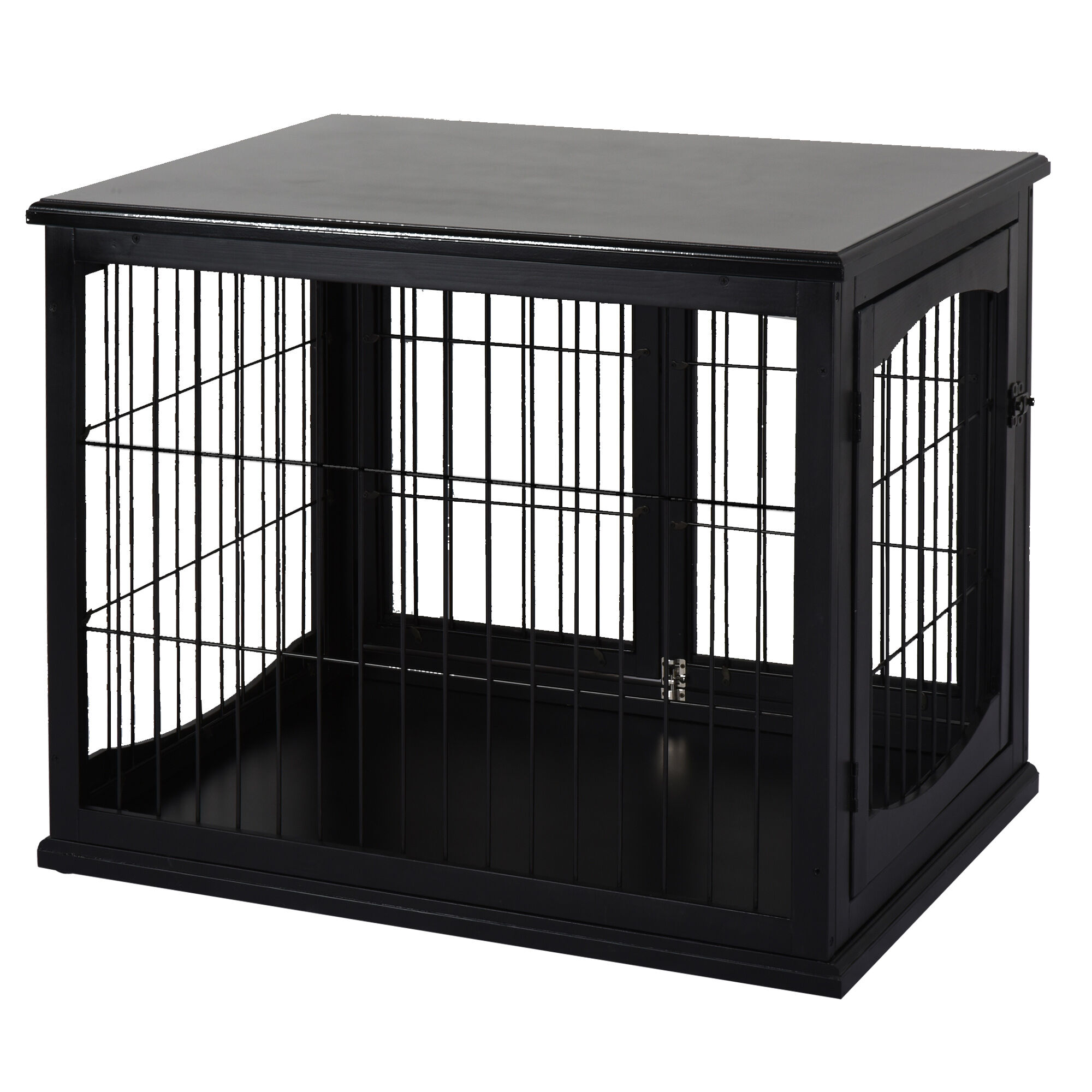 PawHut Modern Wooden Dog Crate Furniture Double Door Dog Kennel for Small Dogs Black   Aosom.com