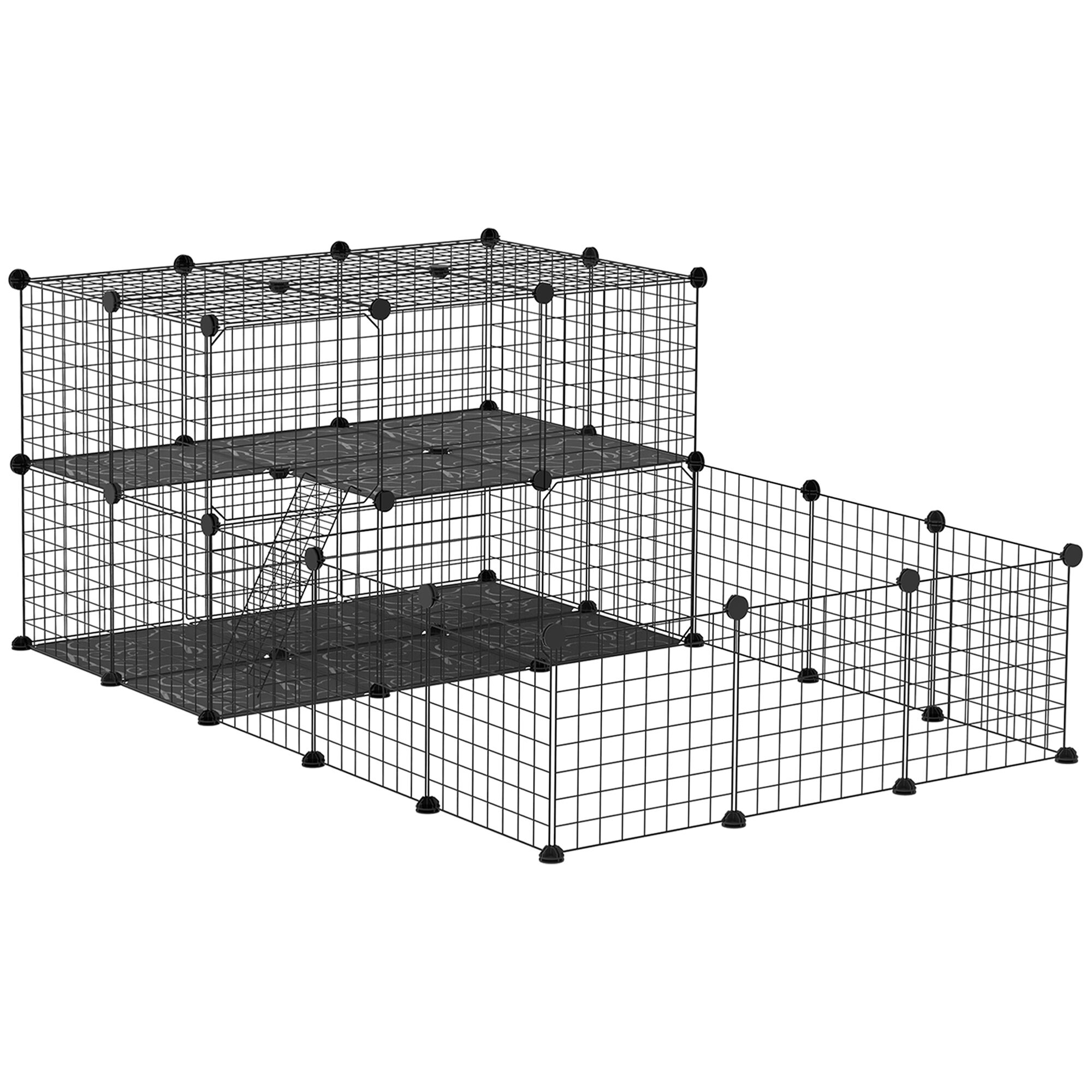 PawHut Pet Playpen with Door Small Animal Cage for Guinea Pigs Chinchilla Indoor Outdoor Use 69L x 41.5W x 27.5H Black   Aosom.com