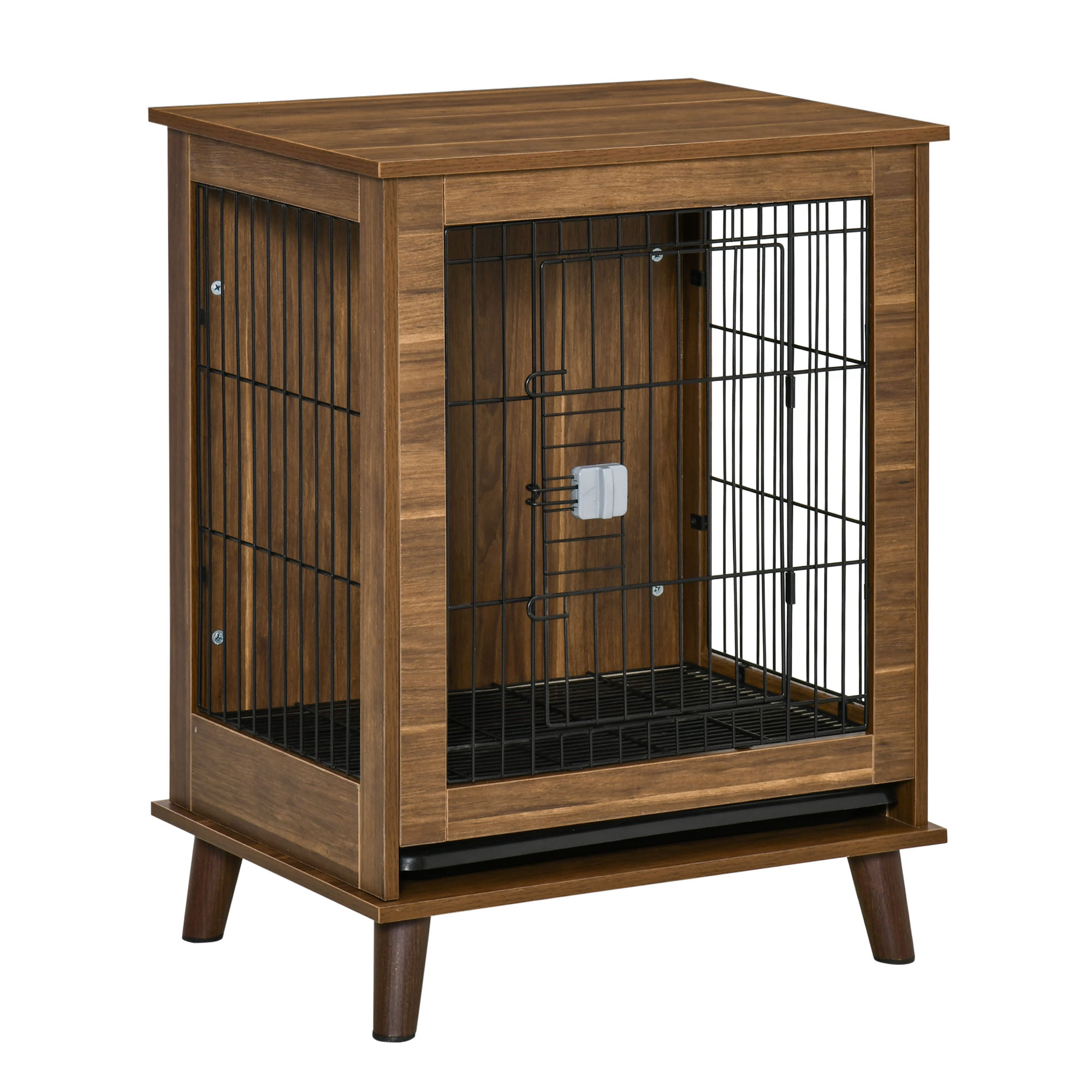PawHut Stylish Wooden & Wire End Table Dog Kennel with Cushion & Lockable Magnetic Doors for Small Pets Brown   Aosom.com