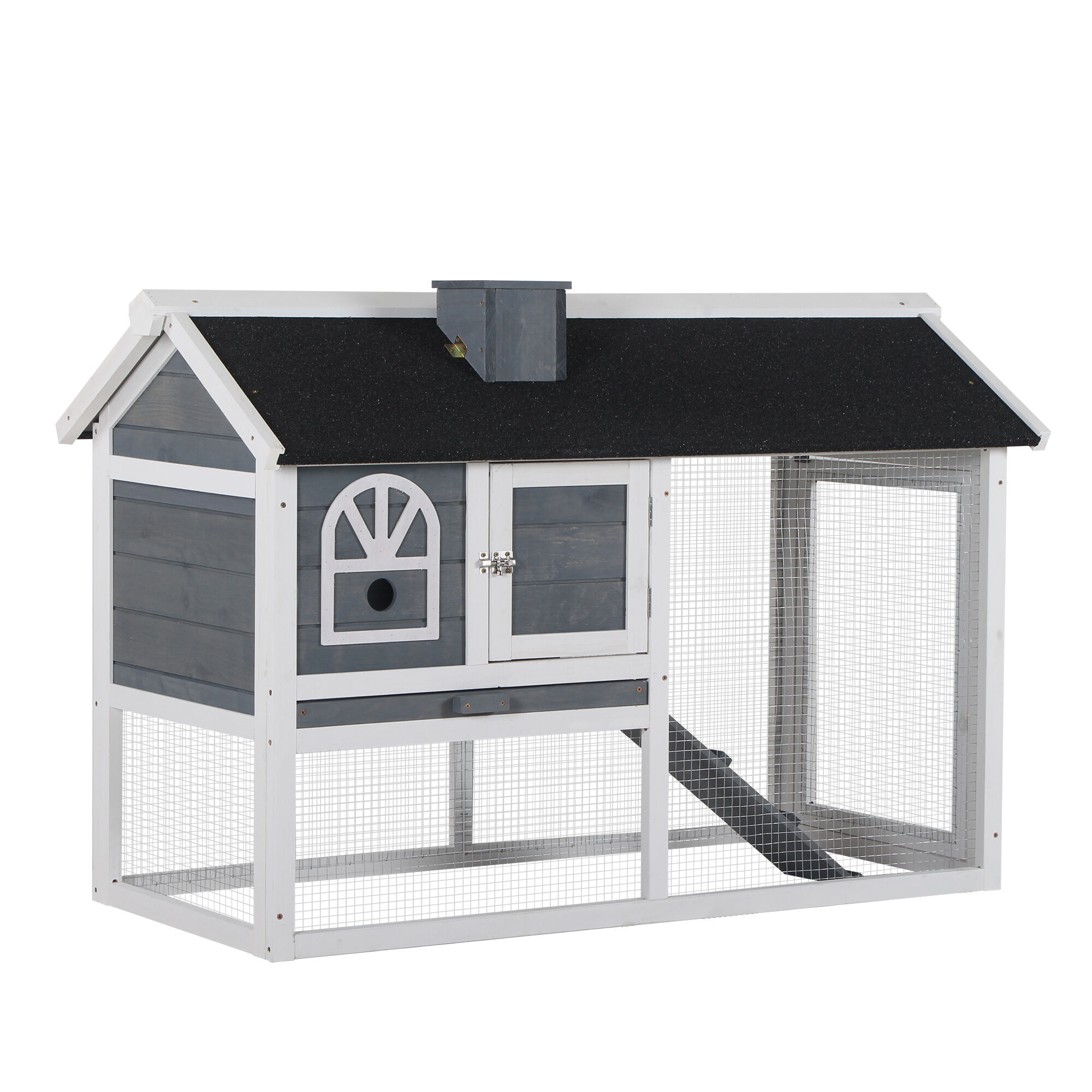 PawHut Indoor Rabbit Enclosure, Rabbit Hutch 47L Bunny Cage with Waterproof Roof Removable Tray Ramp Outdoor Grey White   Aosom.com