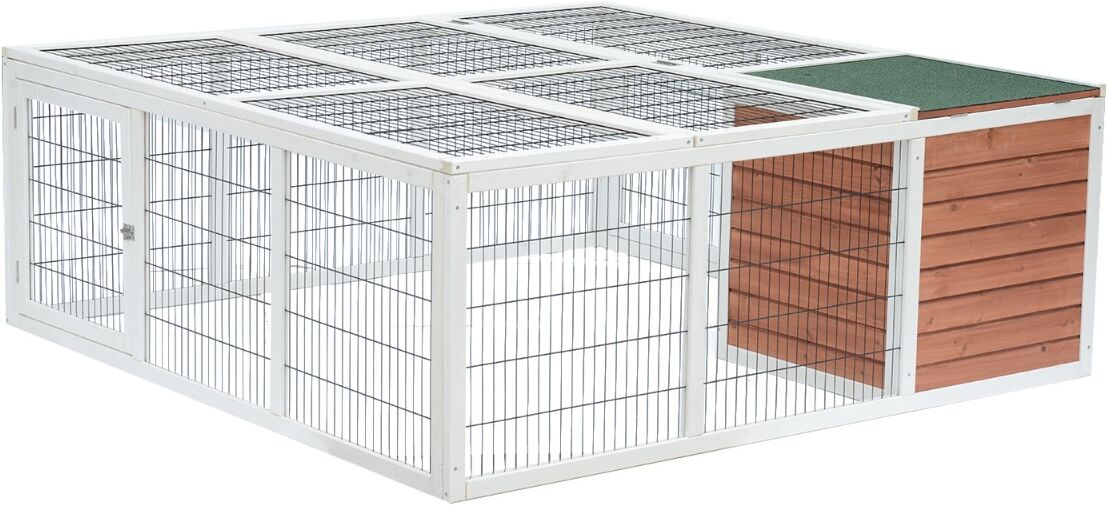 Pawhut 64" Fir Wood Rabbit Hutch, Outdoor Brown/White Small Animal Cage with Run, Mesh Cover   Aosom.com Pet Homes