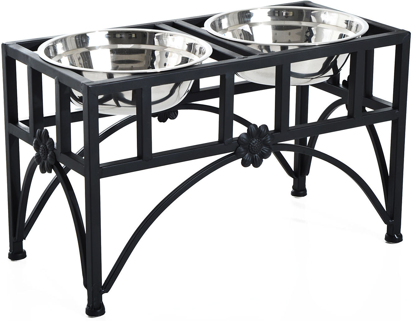 Pawhut 22" Dog Bowl Stand, Heavy Duty Double Stainless Steel Pet Bowls, Promotes Proper Digestion Dog Food Bowl, Elevated Pet Feeding Station, Black