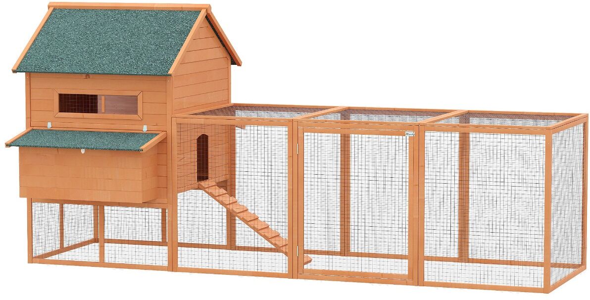 PawHut Chicken Coop 137" XL Solid Wood Chicken House, Outdoor Lockable Chicken Coop Kit with Nesting Box & Run, Poultry Cage for Backyard, Orange