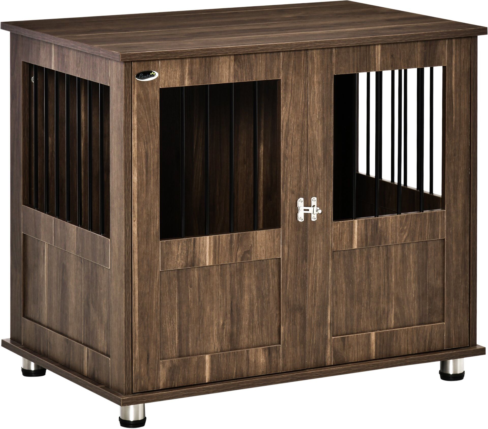 PawHut Decorative Dog Crate Furniture Style Wooden & Wire End Table 2 Magnetic Doors Indoor Kennel Brown for Small & Medium Pets   Aosom.com