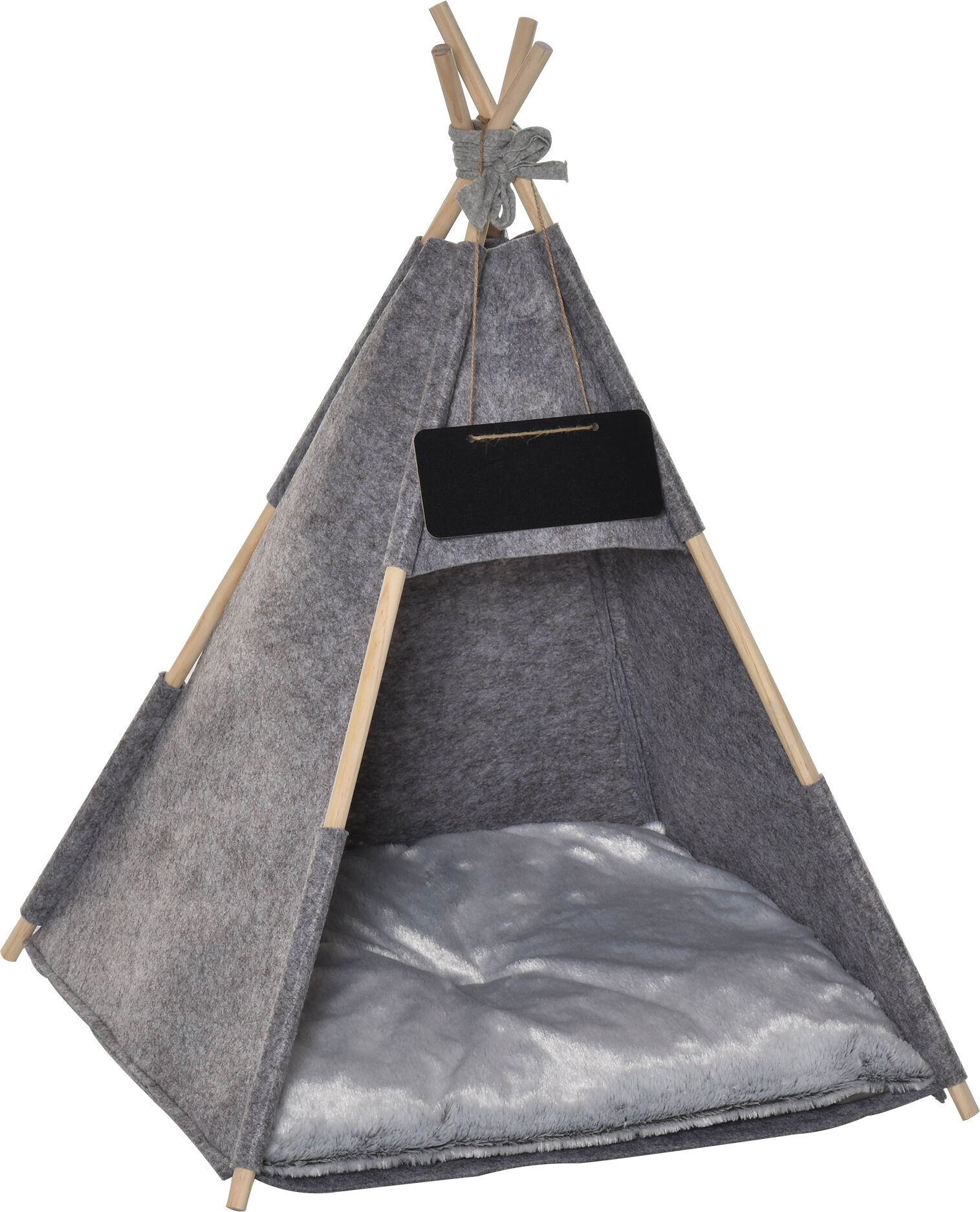 PawHut Pet Teepee Tent Cat Bed Dog House with Thick Cushion Chalkboard for Kitten and Puppy 32inch Grey