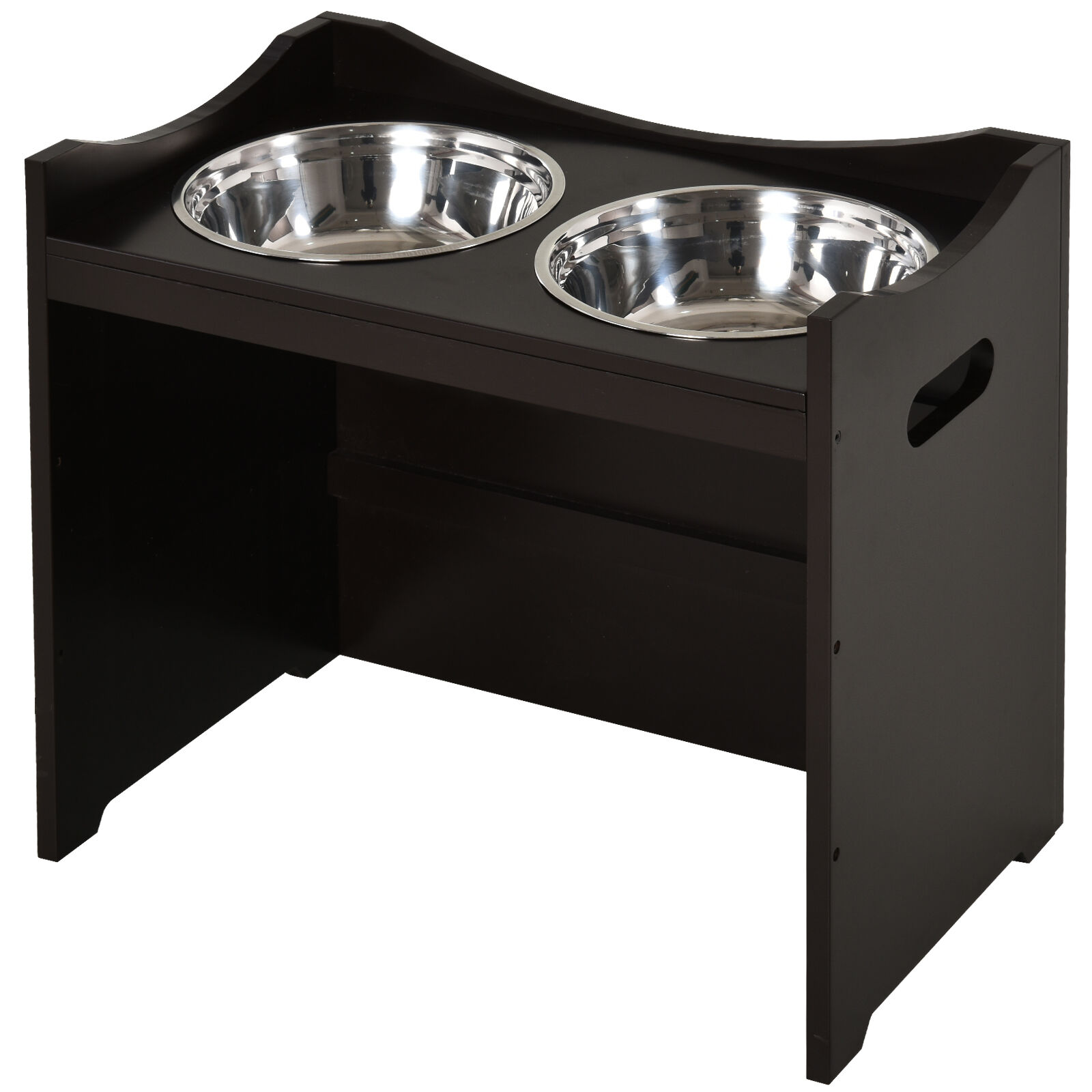 PawHut Elevated Dog Bowl Feedeing Station with 2 Stainless Steel Bowls, 3 Levels Adjustable Height Levels  and Wood Finish