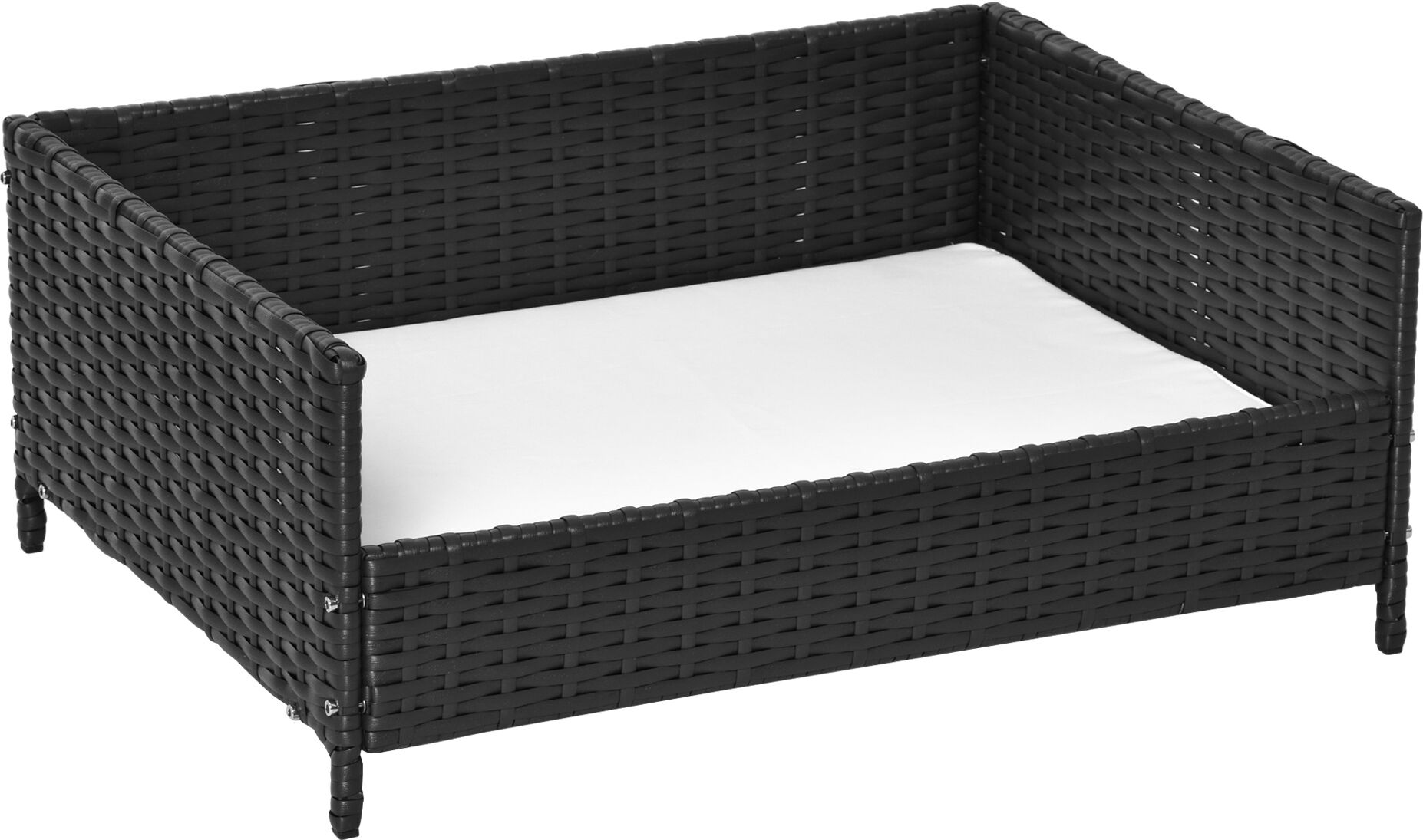 PawHut Rattan Pet Bed Black Raised Wicker Dog House for Small Animals Indoor Outdoor with Soft Washable Water-resistant Cushion   Aosom.com