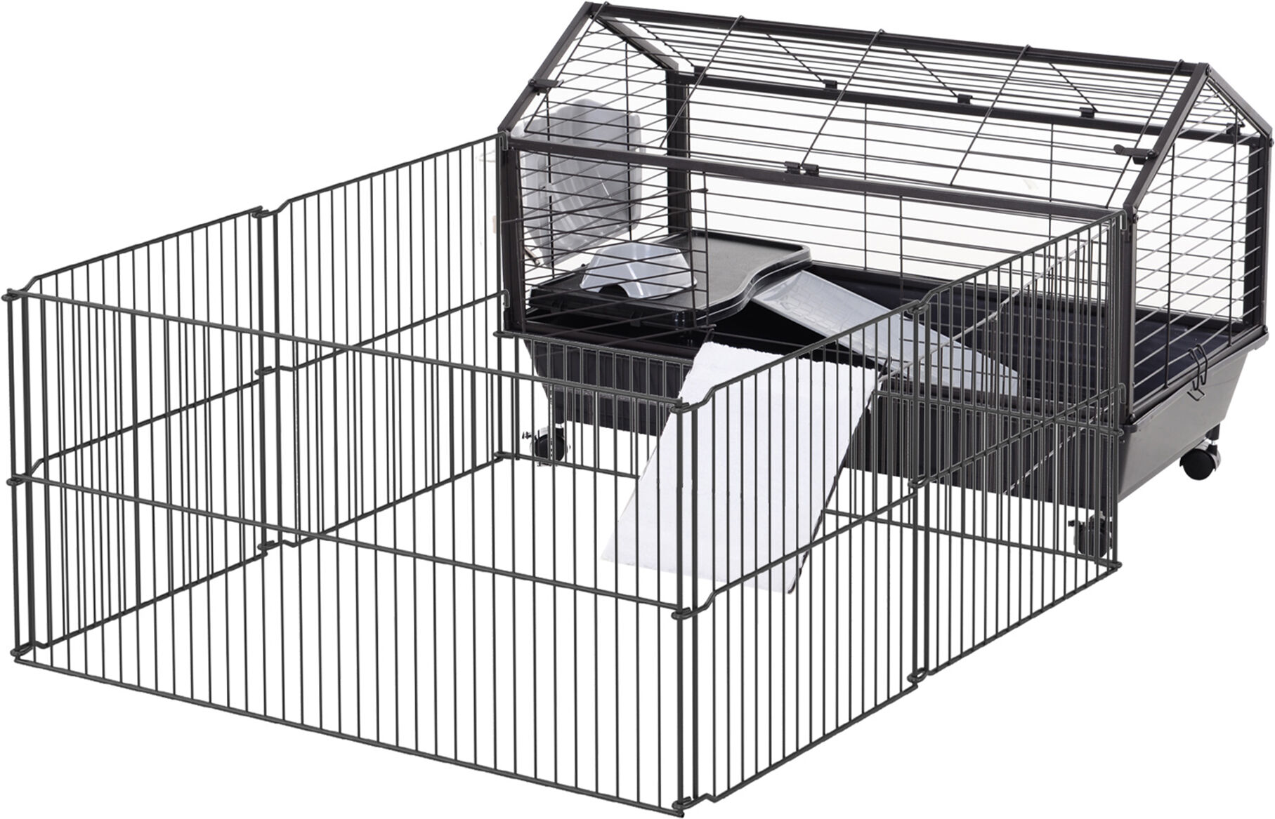 PawHut Small Animal Hutch 35L Cage with Wheels Bunny Playpen House Black for Guinea Pig Chinchilla   Aosom.com