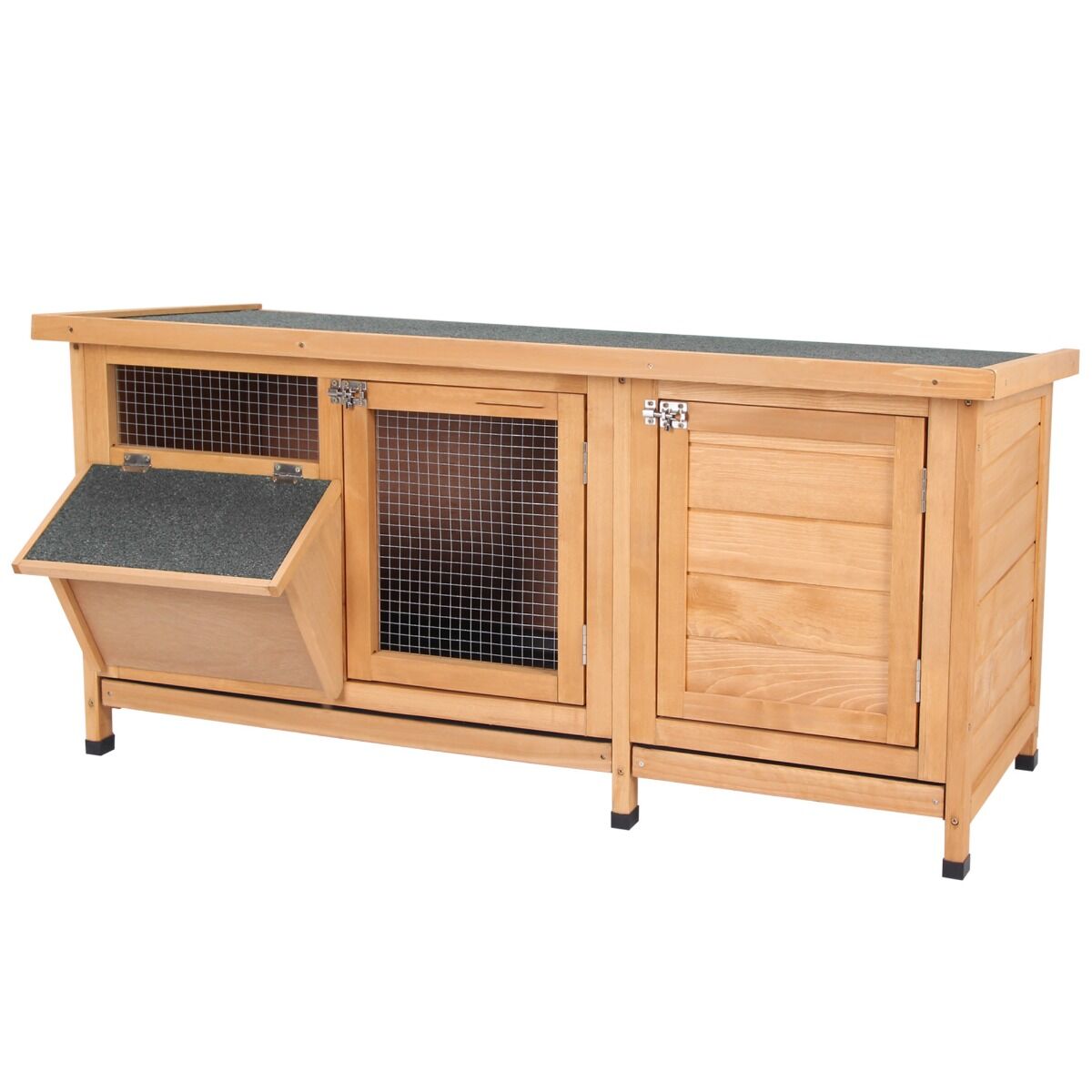 PawHut Large Bunny Hutch, Rabbit Hutch Wooden Bunny Cage Indoor/Outdoor with Waterproof Roof Natural   Aosom.com