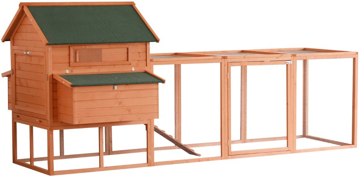 PawHut XL Solid Wood Deluxe Outdoor Lockable Chicken Coop Kit with Nesting Box and Run, Orange