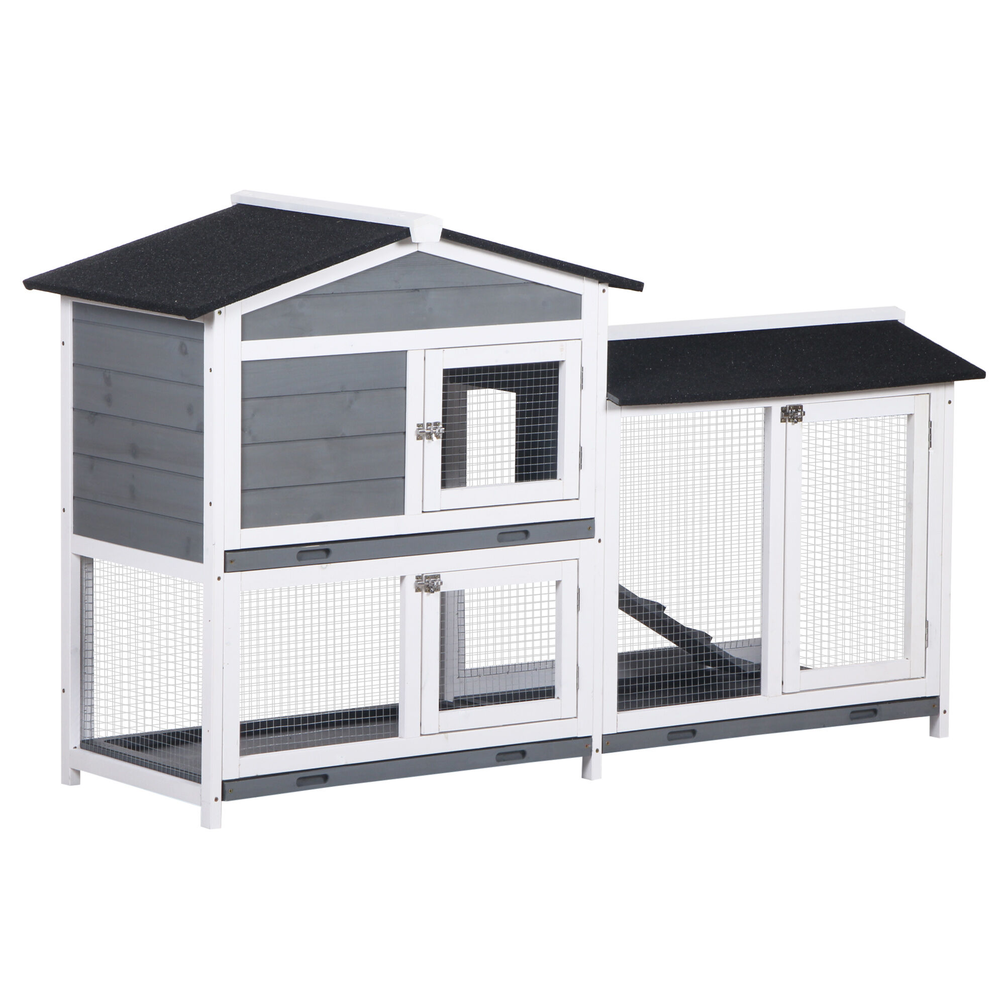 PawHut 2-Story Indoor Rabbit Enclosure, Rabbit Hutch Wooden Bunny Cage with Ramp Weatherproof Roof Gray   Aosom.com