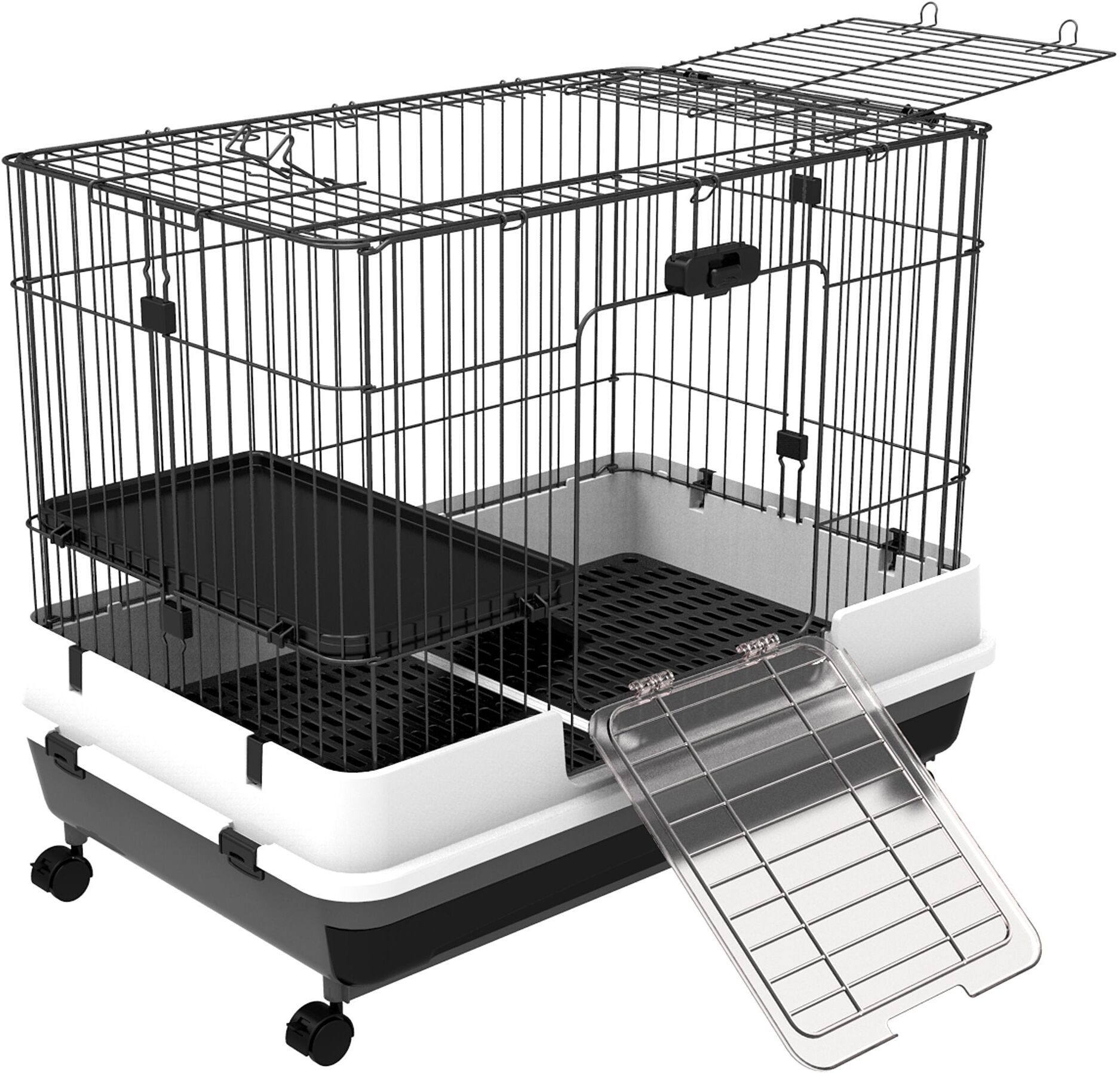 PawHut Small Animal Cage 2-Level Rabbit Hutch with Wheels Removable Tray Black for Bunny Chinchillas Ferret   Aosom.com