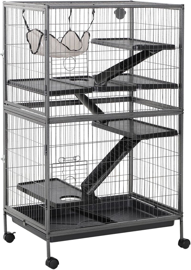 PawHut 5-Tier Small Animal Pet Cage 50H Steel Plastic Rabbit Guinea Pig Wheels Silver Gray   Aosom.com