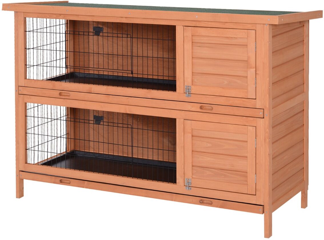 Pawhut Bunny House Indoor, 54" Rabbit Cage, 2-Tier Rabbit Hutch Outdoor Guinea with Removable Dividers and Pull-Out Trays, Orange