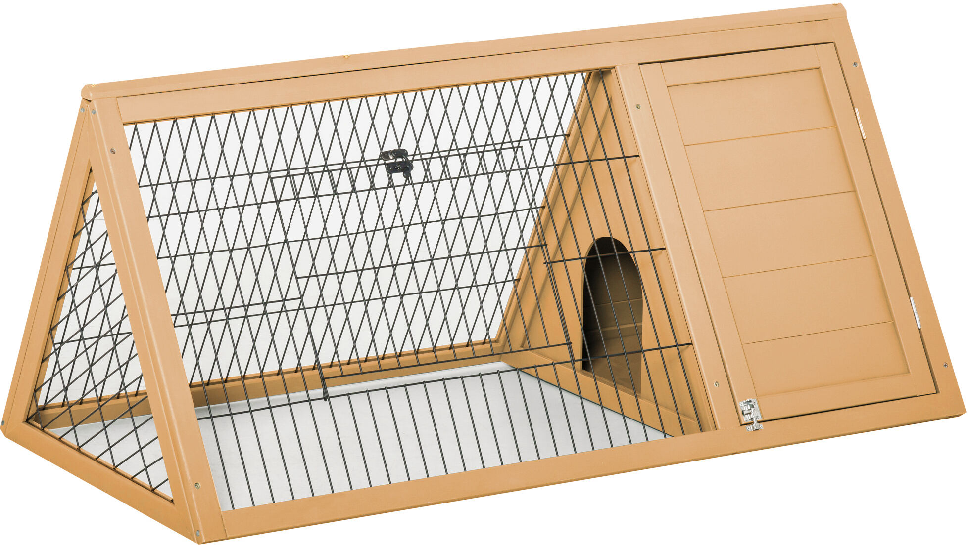 PawHut Rabbit Cage Wooden A-Frame 46x24 Outdoor Small Animal Hutch with Run Ventilating Wire Yellow   Aosom.com