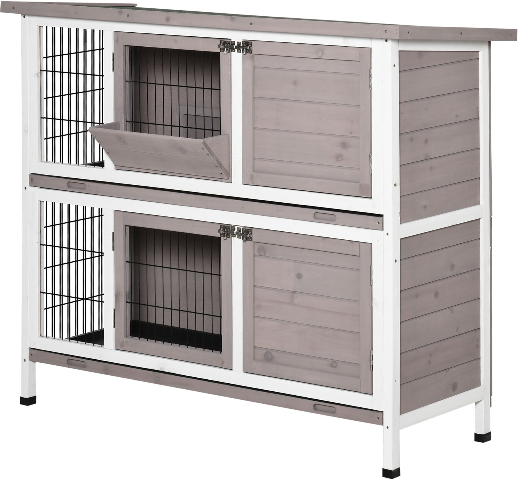 PawHut 48" 2-Tier Bunny Cage Outdoor, Indoor, Bunny Cage, Guinea Pig Cage, Bunny Run, Small Animal House with Opening Top & Slide-out Tray, Gray