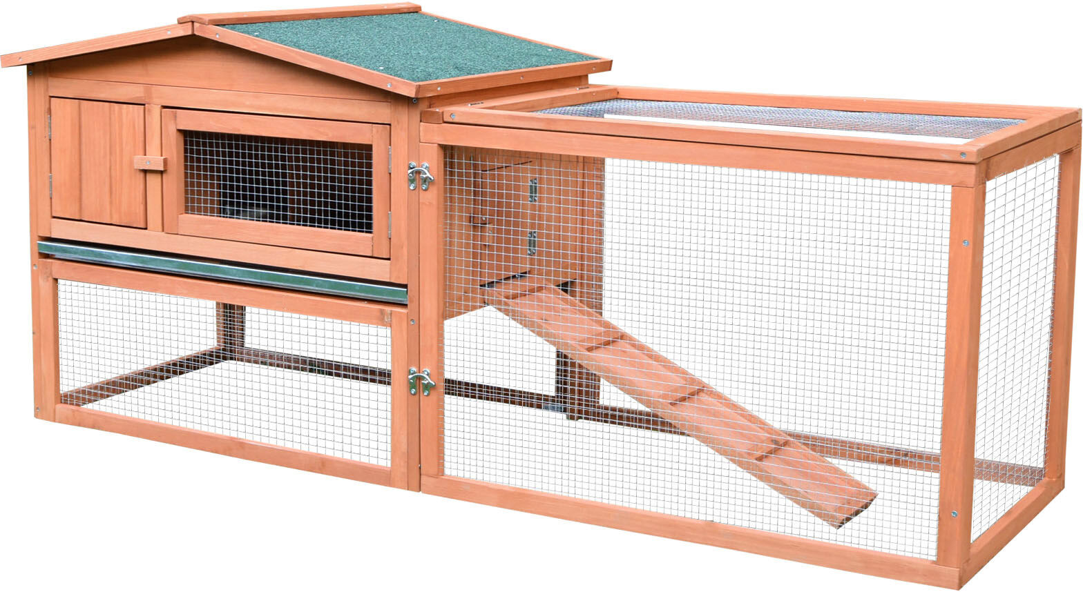 PawHut Rabbit Hutch 62 Outdoor Small Animal House with Run Elevated Main House Natural Wood   Aosom.com