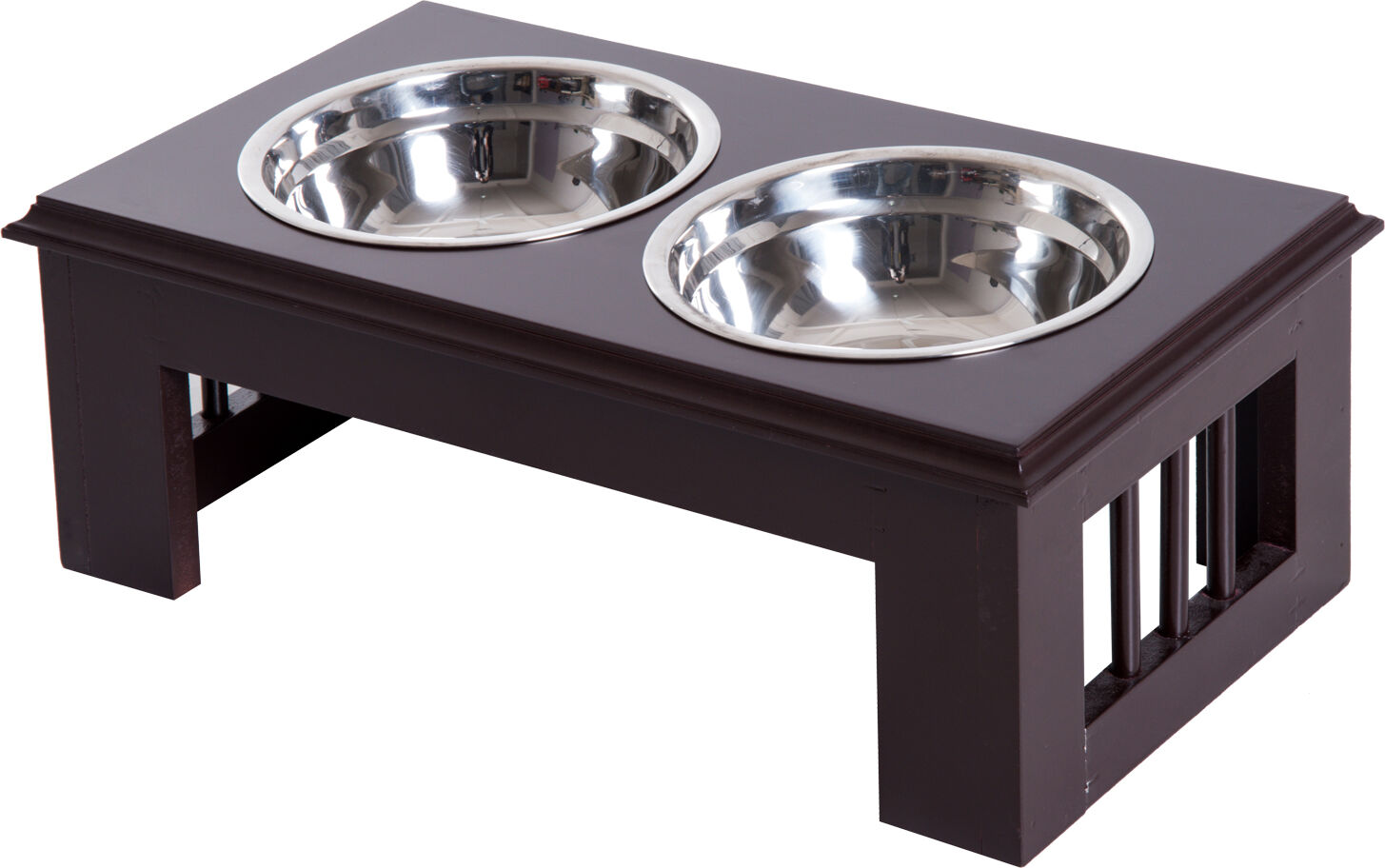 PawHut 17" Durable Wooden Dog Dog Feeding Station with 2 Included Food Bowls & a Non-Slip Base, Dark Brown