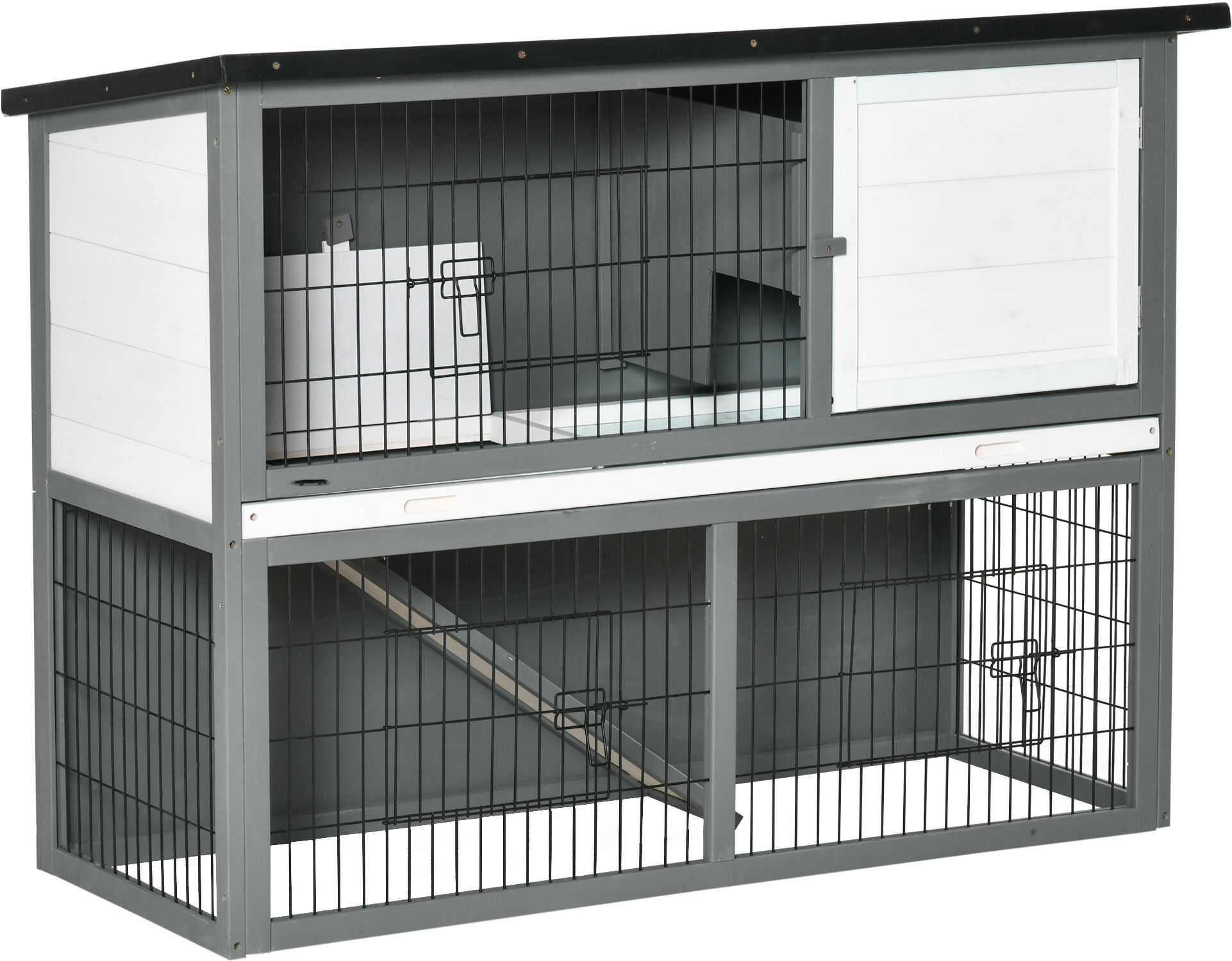 PawHut 48" L Rabbit Hutch Outdoor Bunny Cage Small Animal House Enclosure with Ramp, Removable Tray and Weatherproof Roof, Gray