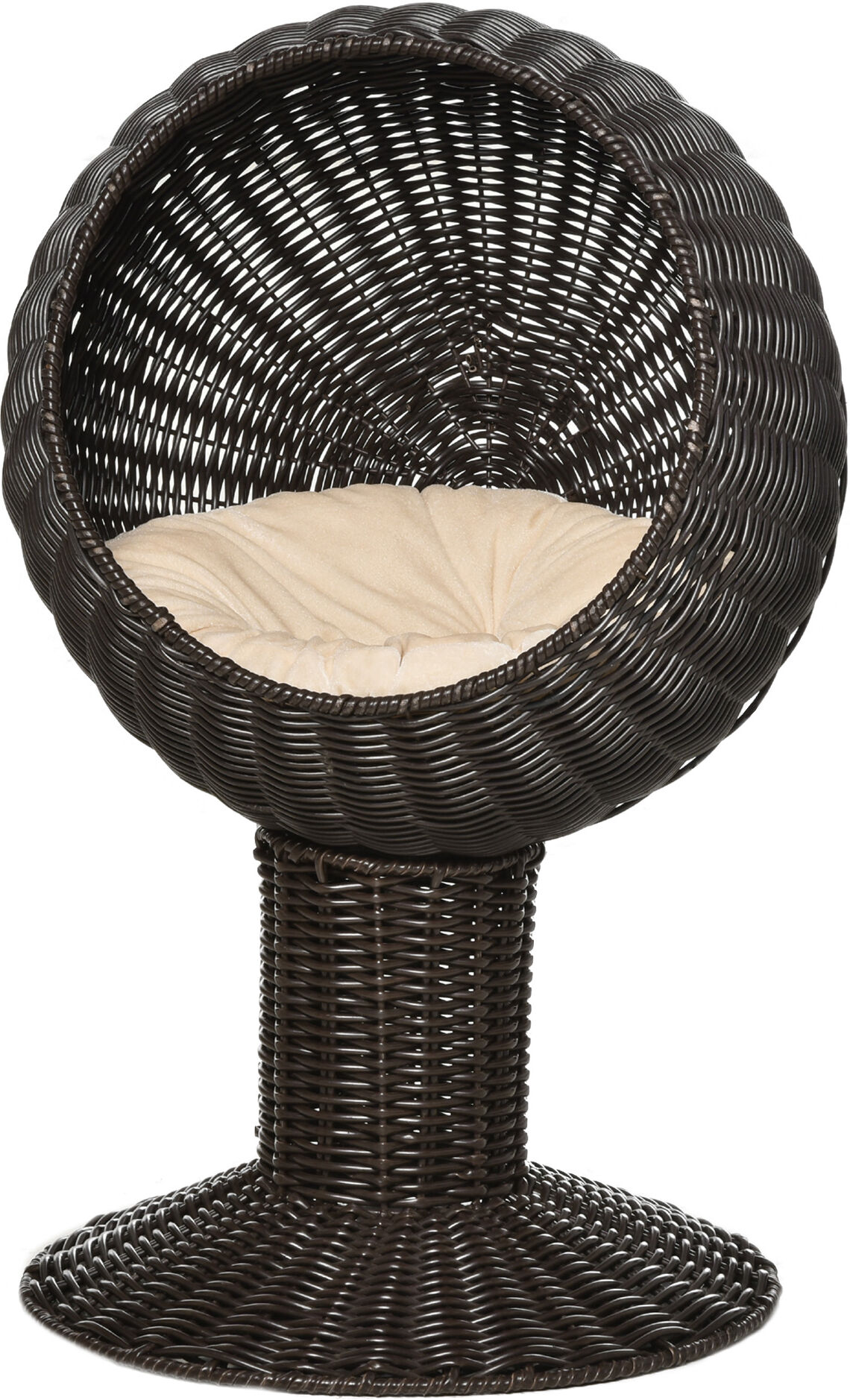 PawHut 27 Elevated Cat Bed Rotatable Egg Chair Pod Thick Cushion Natural Mat Grass Woven Coffee   Aosom.com