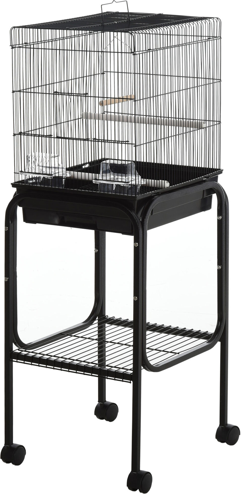 PawHut 44.5 Black Metal Bird Cage with Stand Detachable Rolling Kit for Parakeets Cockatiel Canary Finch Lovebird Parrotlet   Aosom.com