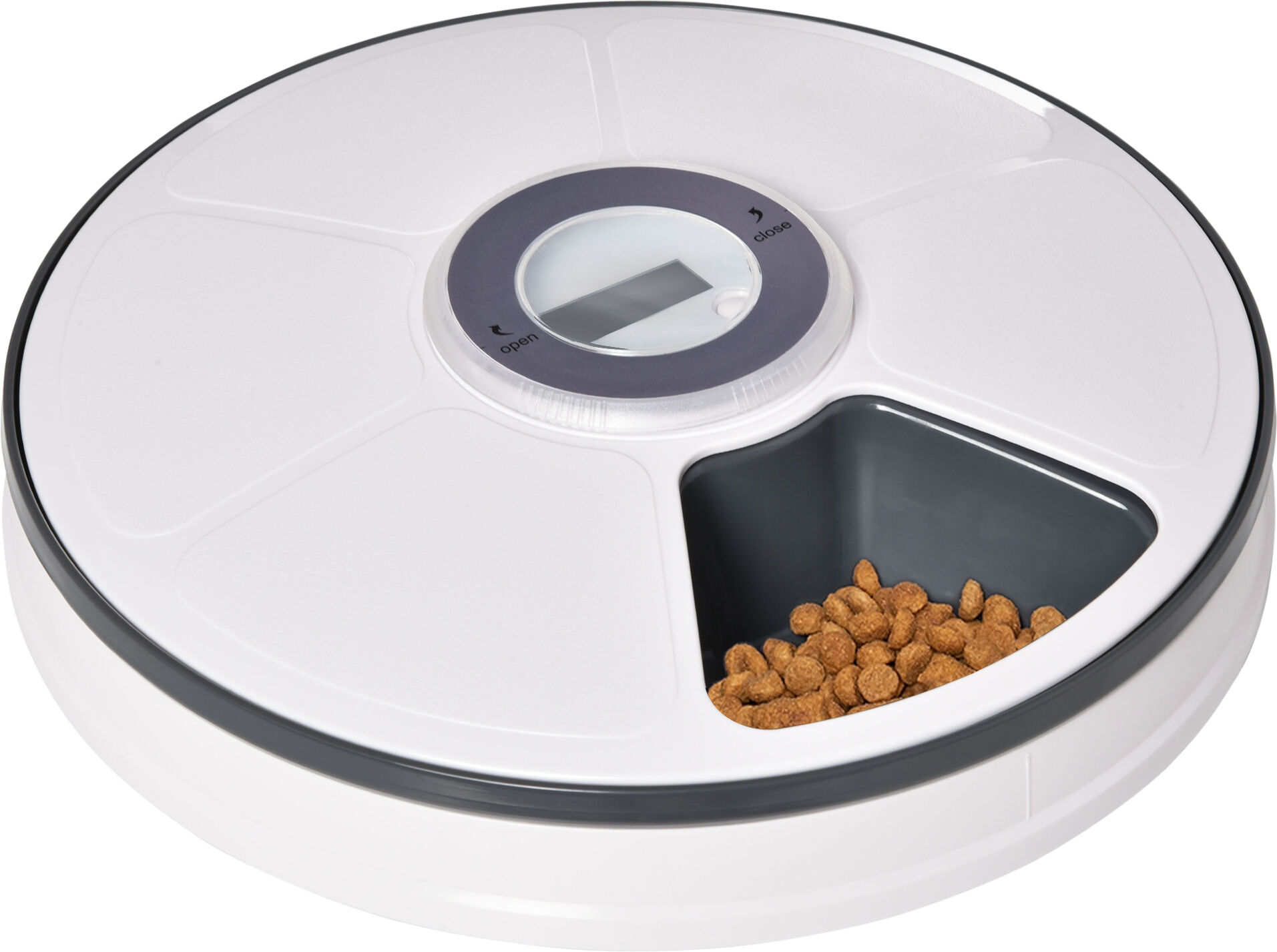 PawHut Battery-Powered Automatic Feeder for Pets with Digital LED Display Timer, 6 Meal Trays for Wet or Dry Cat Food, Small Dog & Cat Meal Dispenser