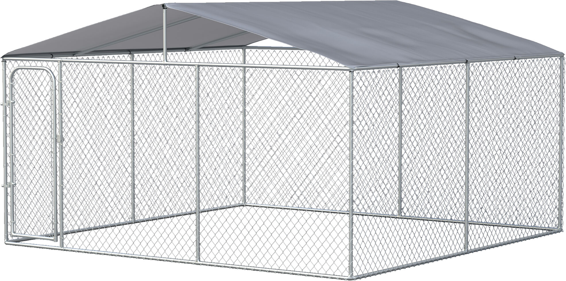 PawHut Dog Kennel Outdoor Heavy Duty Playpen with Galvanized Steel Secure Lock Mesh Sidewalls and Waterproof Cover for Backyard, 13' x 13' x 7.5'