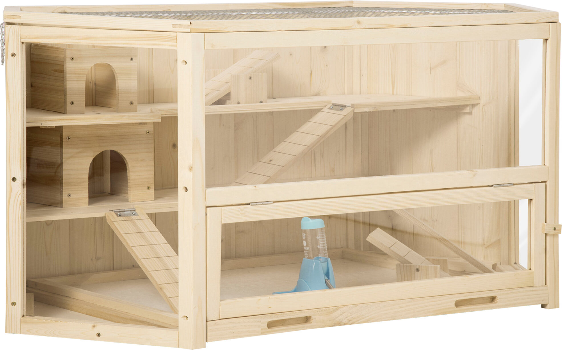 PawHut 3 Tier Large Wooden Hamster Cage with Slide Activity Center Ladder Feeding Bowl   Aosom.com