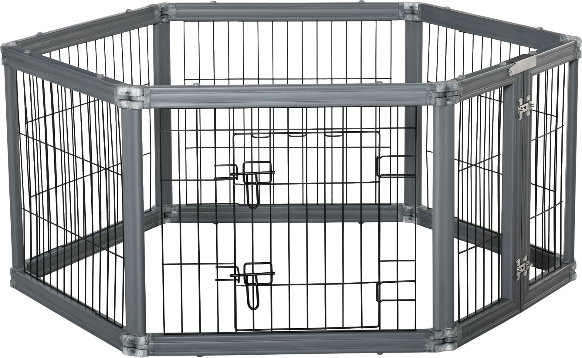 PawHut Heavy Duty Pet Playpen 24.5" 6 Panels Dog Exercise Pen with Door Double Locking Latches Gray   Aosom.com