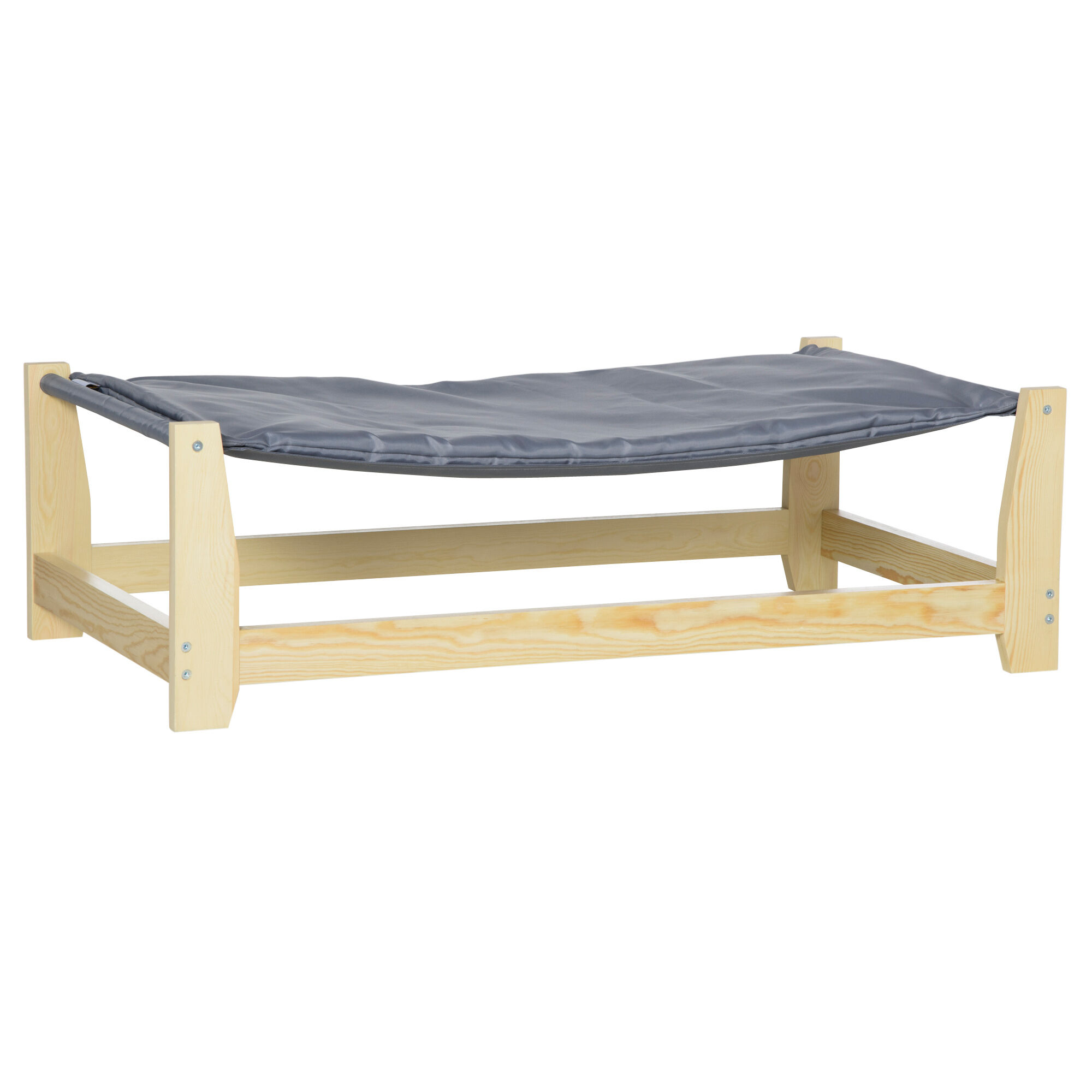 PawHut Raised Pet Bed Wooden Dog Cot with Cushion for Small Medium Sized Dogs Indoor Outdoor, 35.5" x 19.75" x 11"