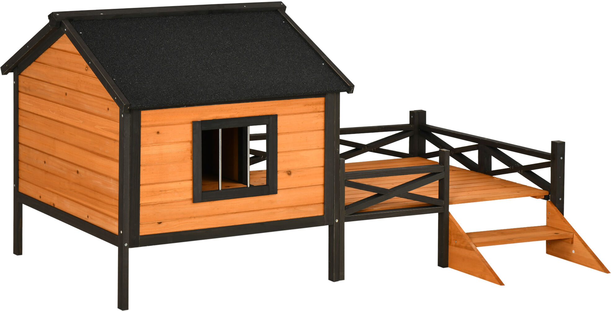 PawHut Large Wooden Dog House XL Elevated Shelter with Porch Natural 67"   Aosom.com