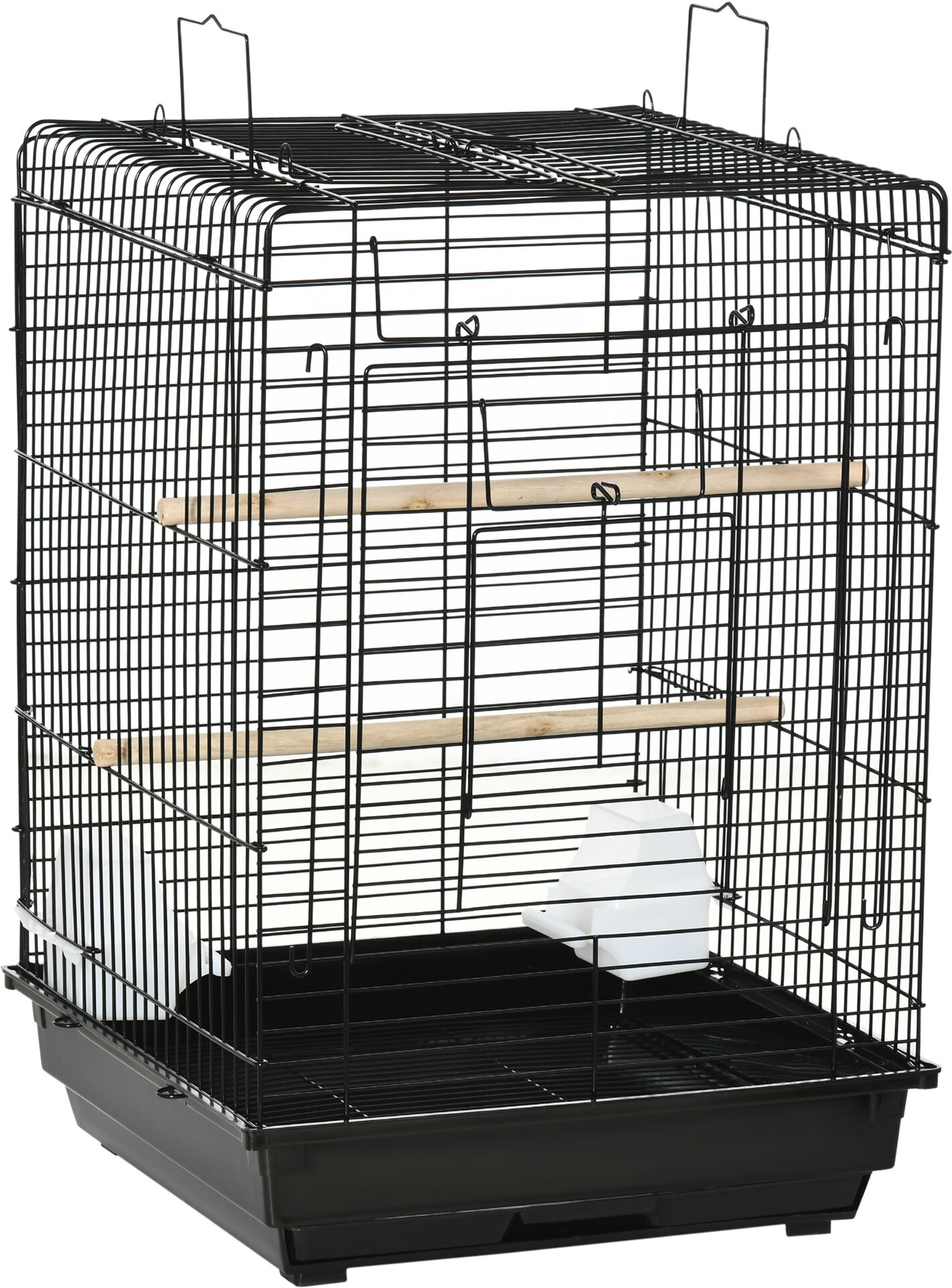 PawHut 23 Black Bird Cage Flight Parrot House with Open Play Top Feeding Bowl Perch for Cockatiels Playpen Pet Furniture   Aosom.com