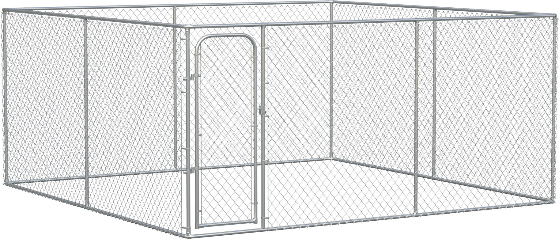 PawHut Outdoor Dog Kennel Galvanized Chain Link Fence Heavy Duty Pet Run House Chicken Coop with Secure Lock Mesh Sidewalls for Backyard, Silver