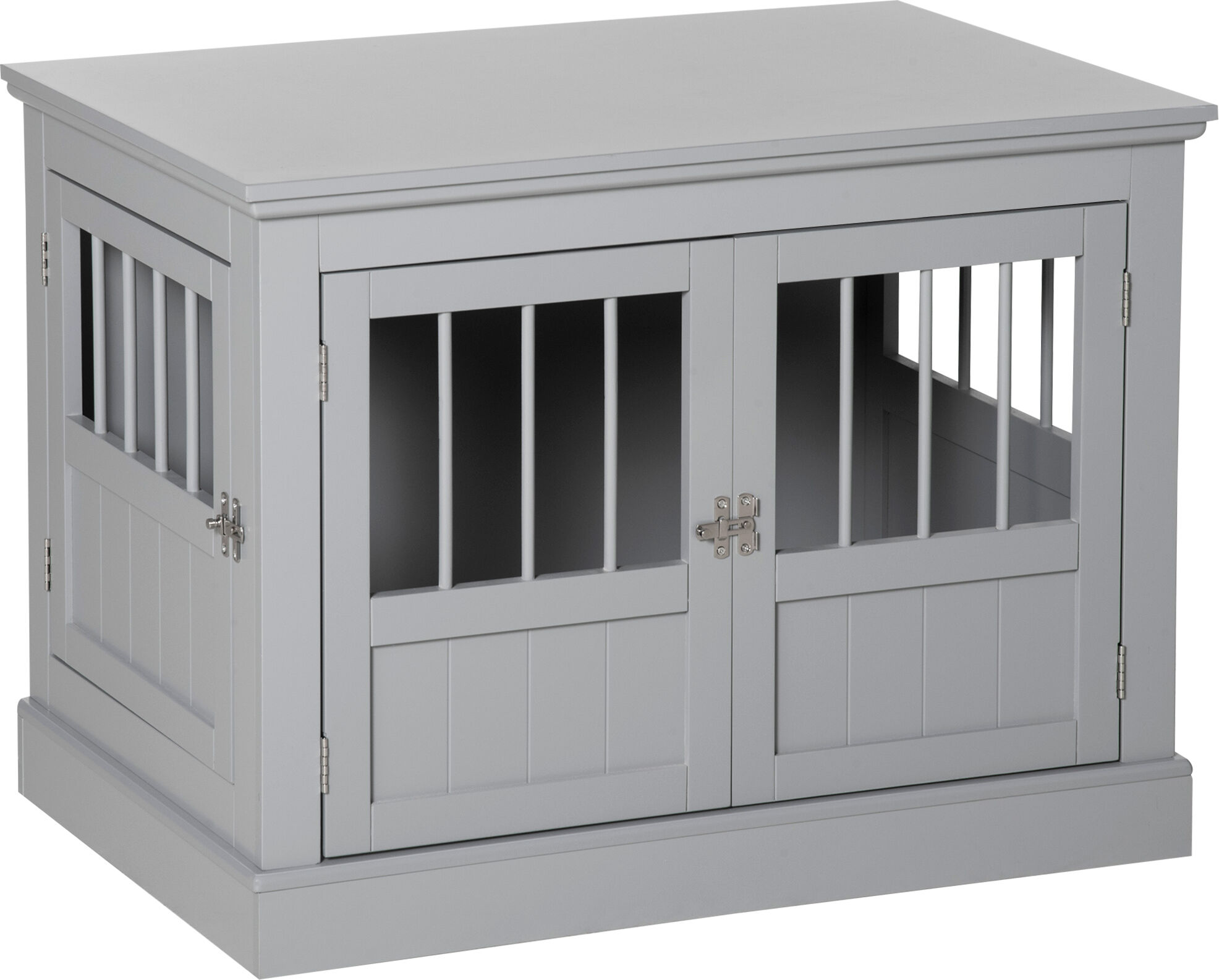 PawHut Dog Crate End Table with Triple Doors, Wooden Dog Crate Furniture Indoor Use, Puppy Cage with and Steel Tubes, for Small Dogs, Pewter Gray