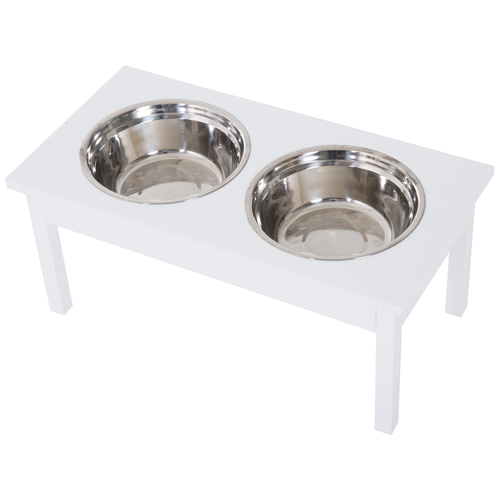 PawHut 23" Elevated Dog Pet Bowl Durable Wooden Heavy Duty Feeding Station - White