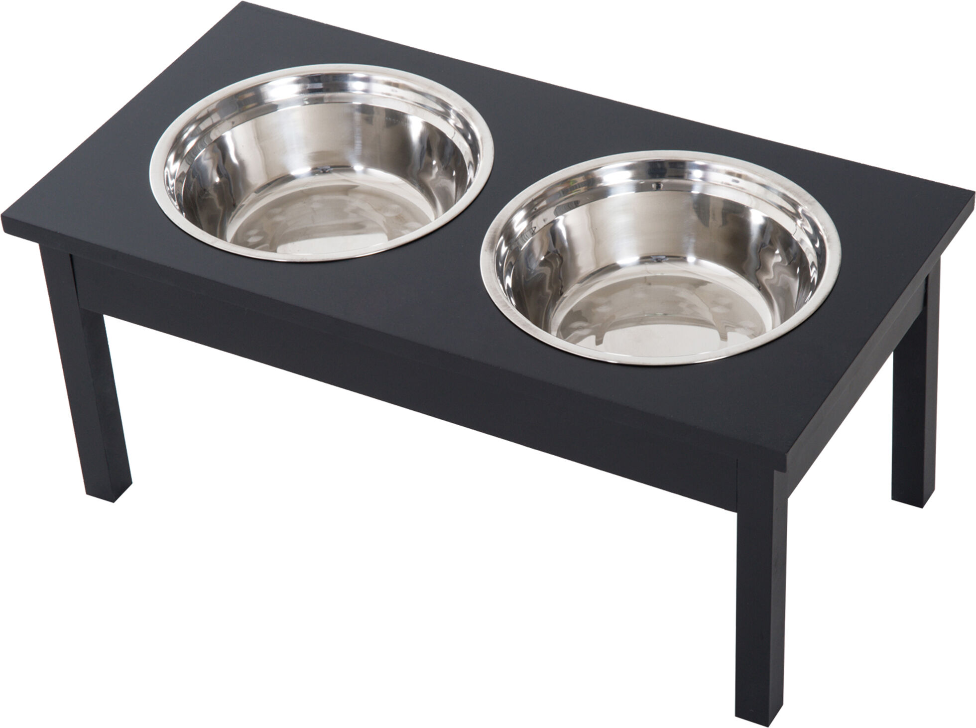 PawHut 2 Stainless Steel Pet Bowls, 23"L Durable Wooden Heavy Duty Dog Feeding Station - Black