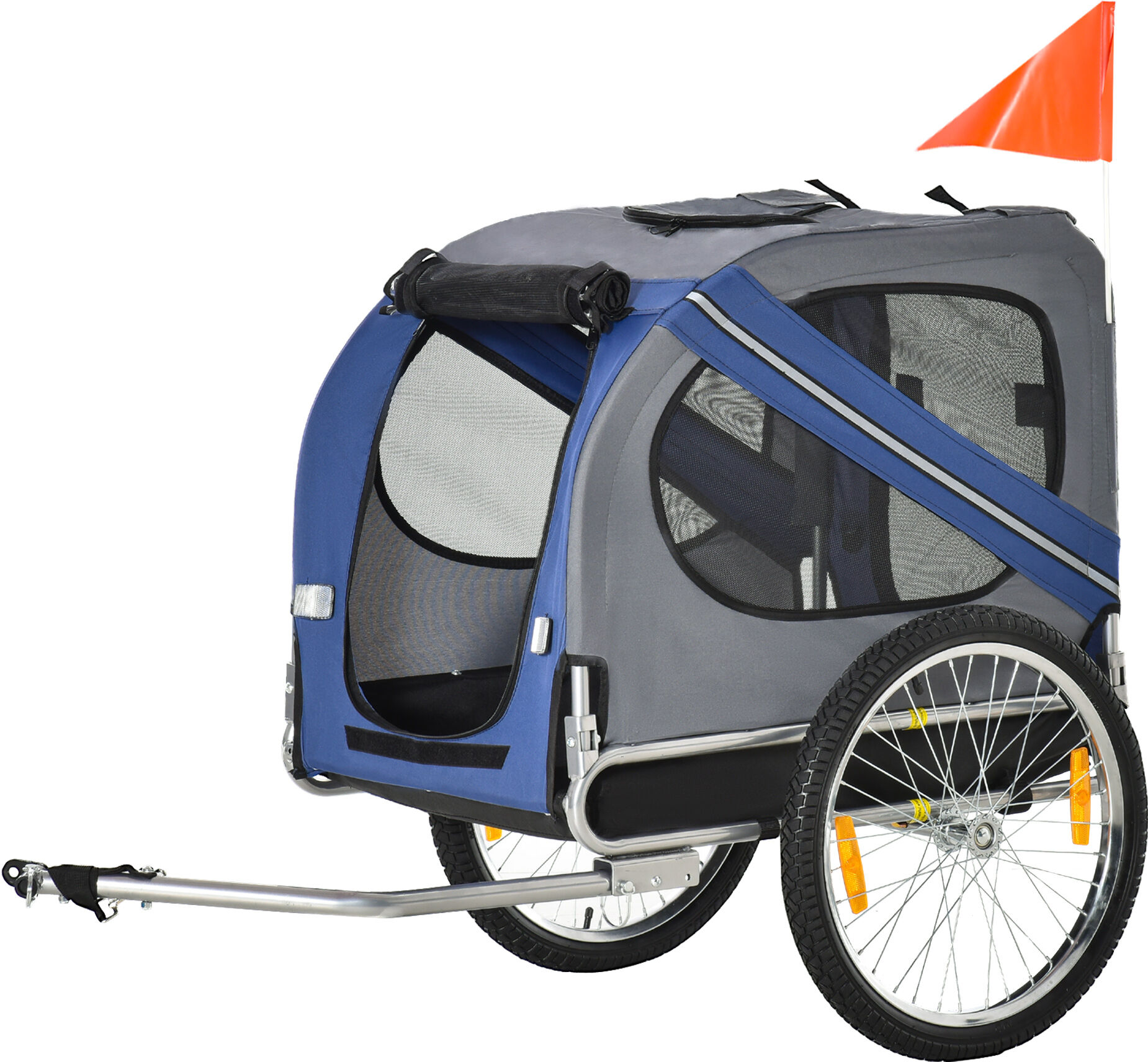 Aosom Pet Bike Trailer for Dogs Blue/Grey Cart with Off-Road Wheels 3 Entrances & Mesh Screen for Safe Travel   Aosom.com