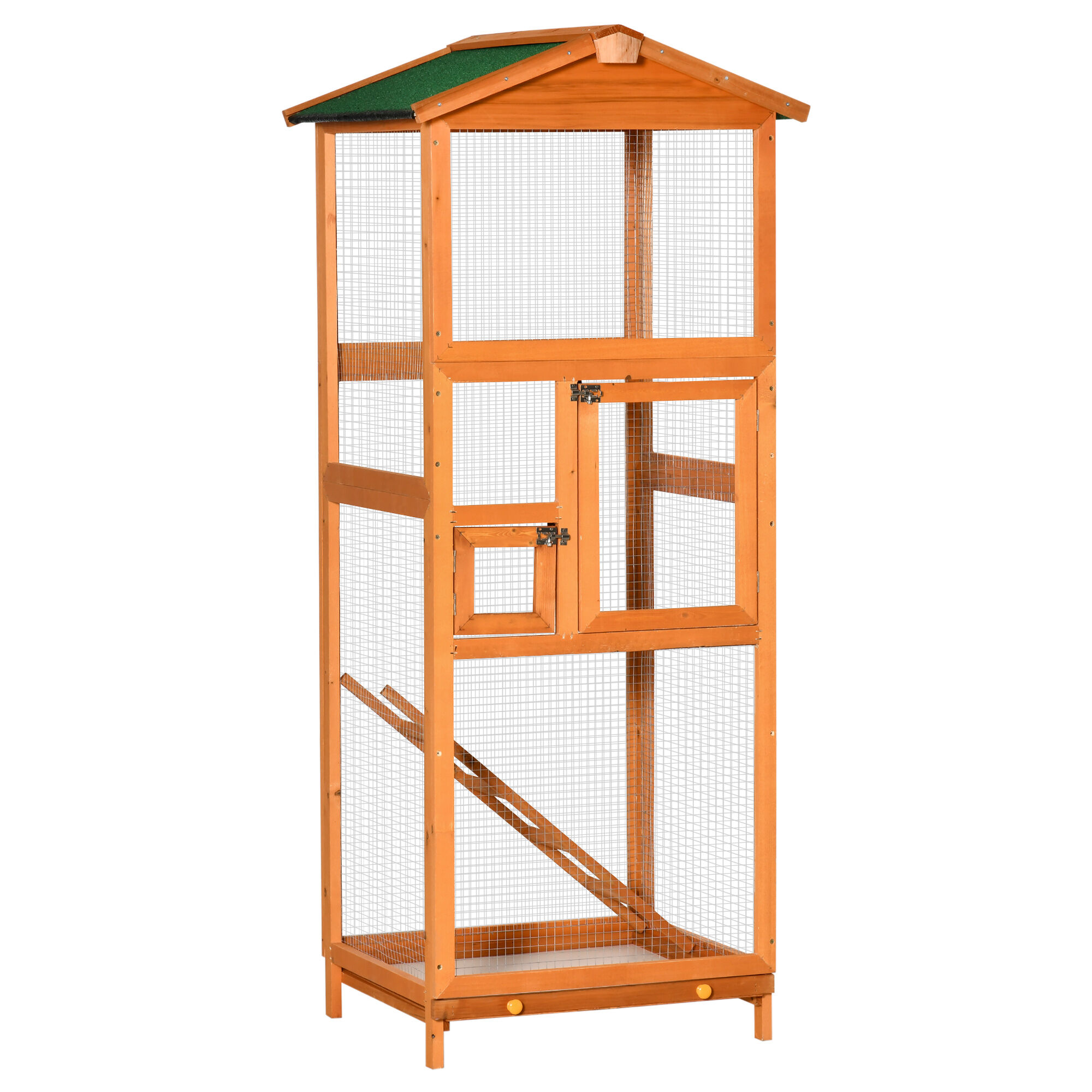 PawHut 65 Large Wooden Bird Cage Outdoor Aviary with Tray 2 Doors Orange   Aosom.com
