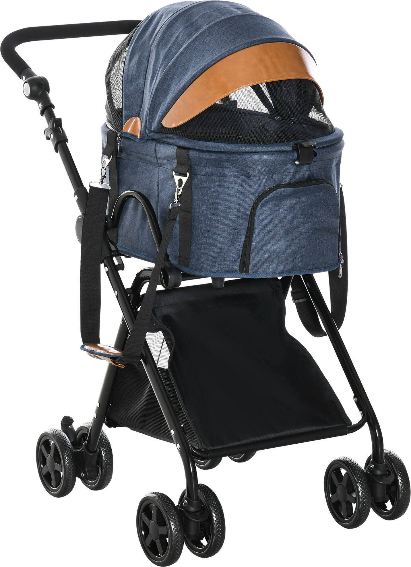 PawHut Folding Pet Stroller 2 in 1 Dog Cat Travel Carrier Blue Adjustable Canopy Wheels   Aosom.com