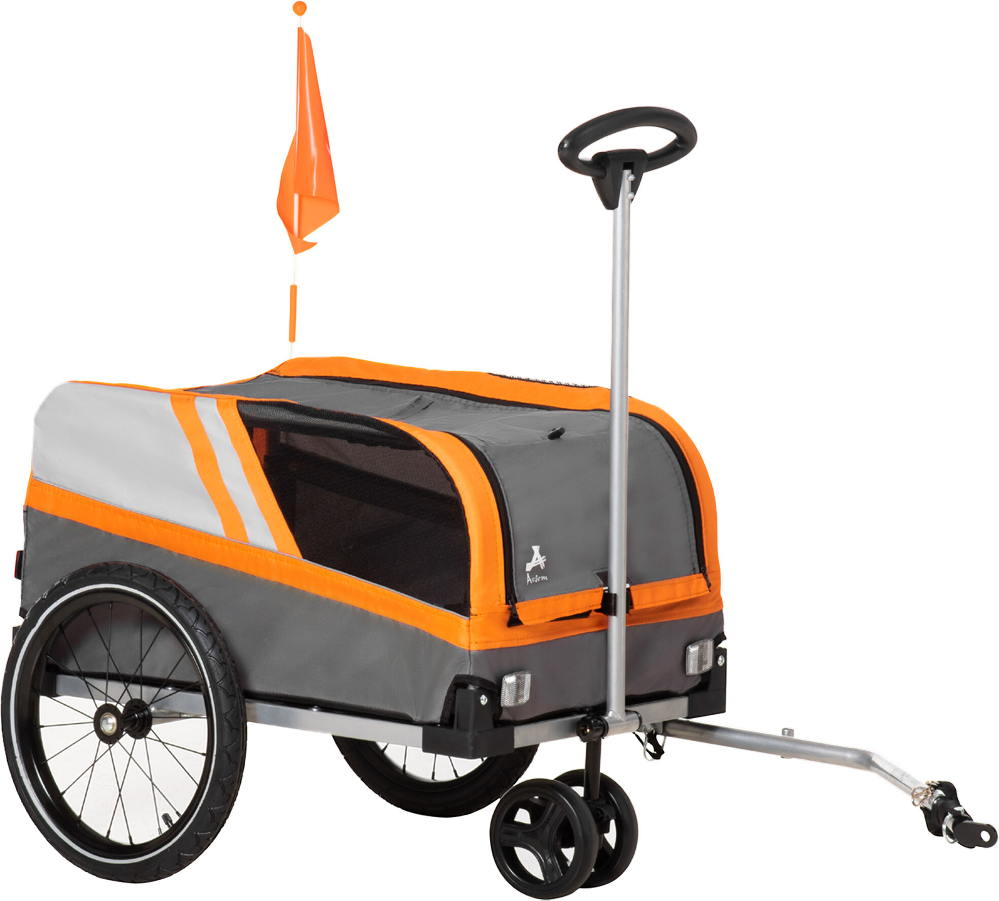 Aosom Dog Bike Trailer 2-in-1 Travel Dog Stroller, Small Pet Bicycle Cart Carrier with Universal Coupler, Safety Leash, and Easy Fold Design, Orange